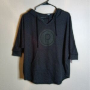 🦋 Pure Barre Logo Hoodie Hooded Sweatshirt Charcoal Half Sleeve Pocket XS NWT